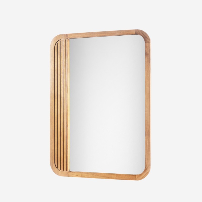 Miroir mural de salle de bain en bois de teck - Amaya