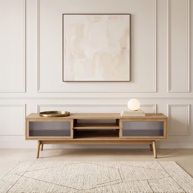 Meuble TV en bois de chêne naturel 160 cm - Elin