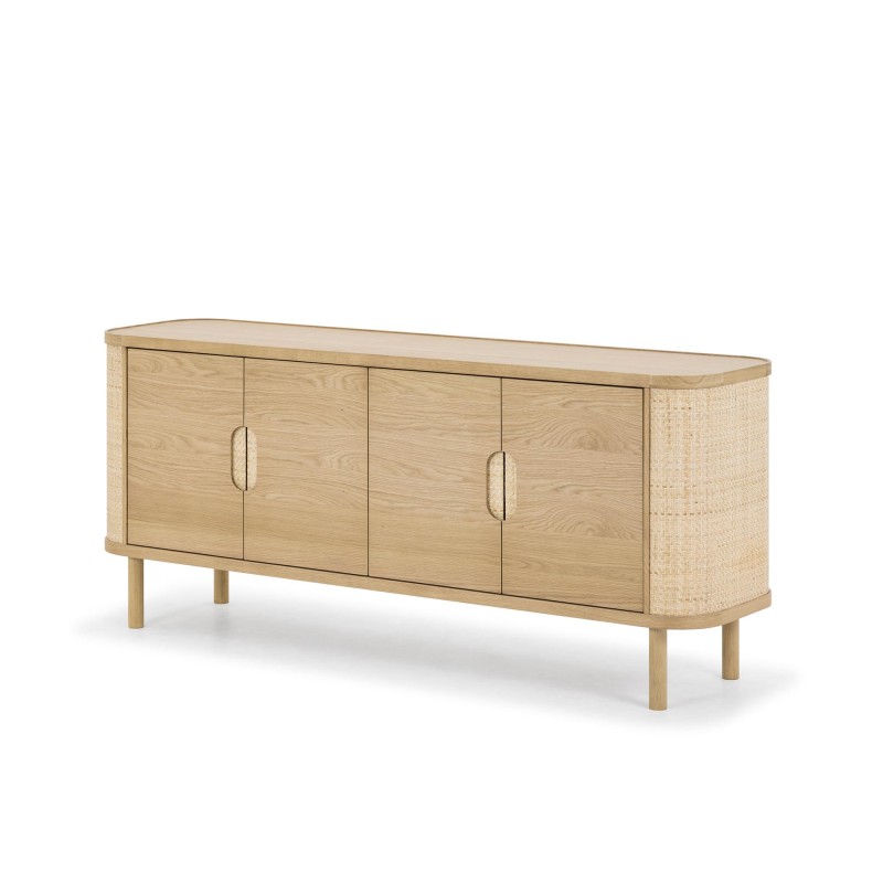 Enfilade 4 portes en bois de chêne naturel et rotin - Maja