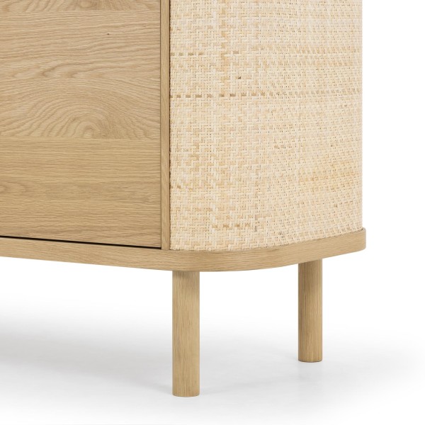Enfilade 4 portes en bois de chêne naturel et rotin - Maja