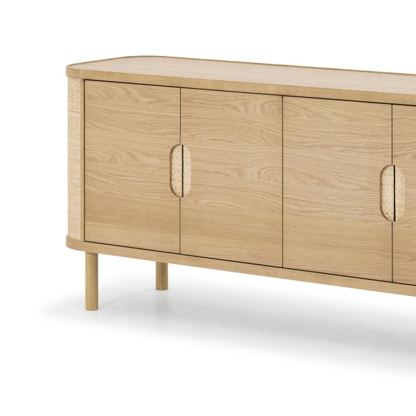Enfilade 4 portes en bois de chêne naturel et rotin - Maja