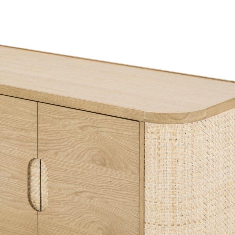 Enfilade 4 portes en bois de chêne naturel et rotin - Maja
