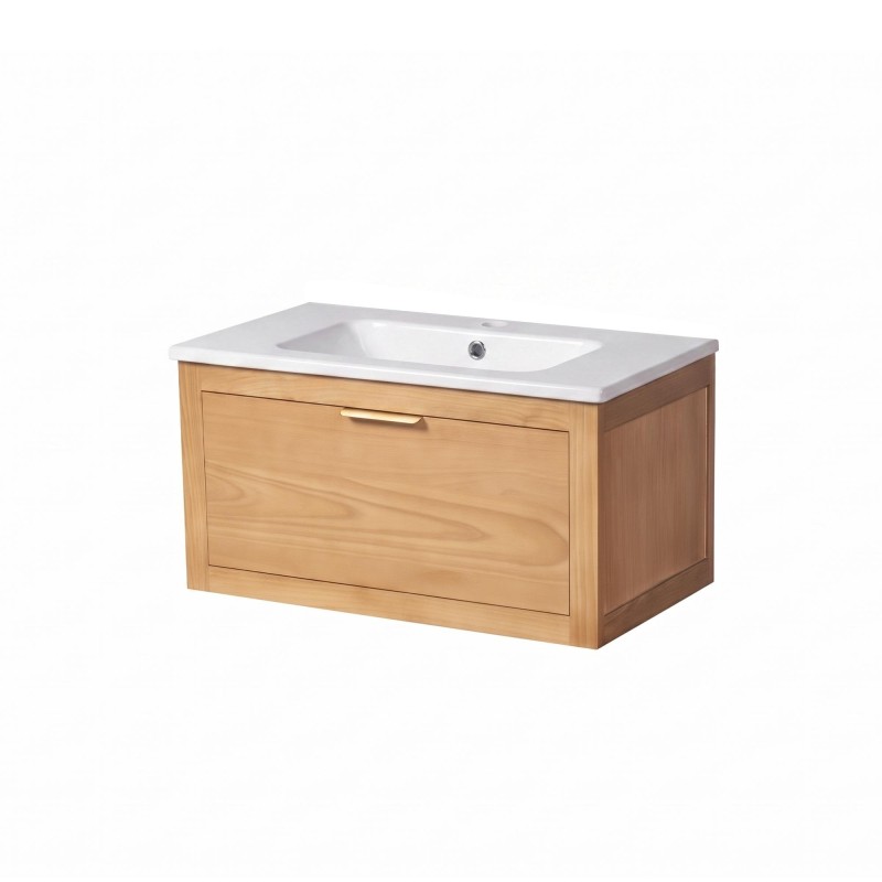 Meuble de salle de bain simple vasque en bois massif - Sylva