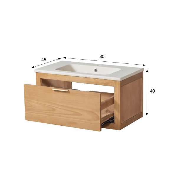 Meuble de salle de bain simple vasque en bois massif - Sylva