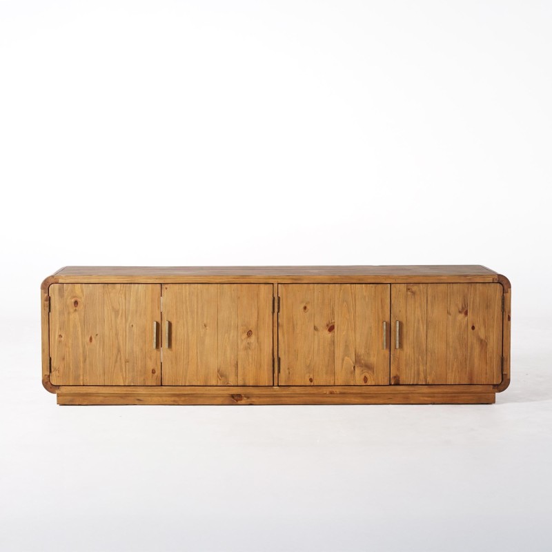 Meuble TV en bois massif naturel de pin 200 cm - Valdora