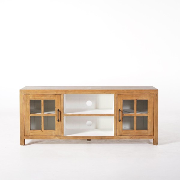 Meuble TV en bois massif de pin naturel 160 cm - Ashford