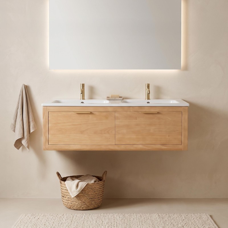 Meuble de salle de bain double vasque en bois massif - Sylva