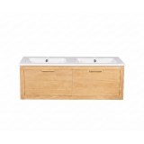 Meuble de salle de bain double vasque en bois massif naturel - Sylva