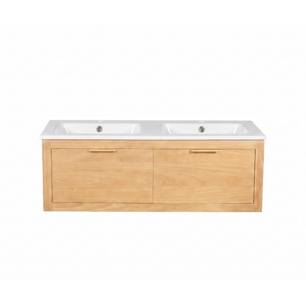 Meuble de salle de bain double vasque en bois massif naturel - Sylva