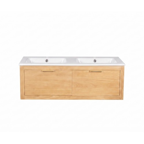 Meuble de salle de bain double vasque en bois massif naturel - Sylva