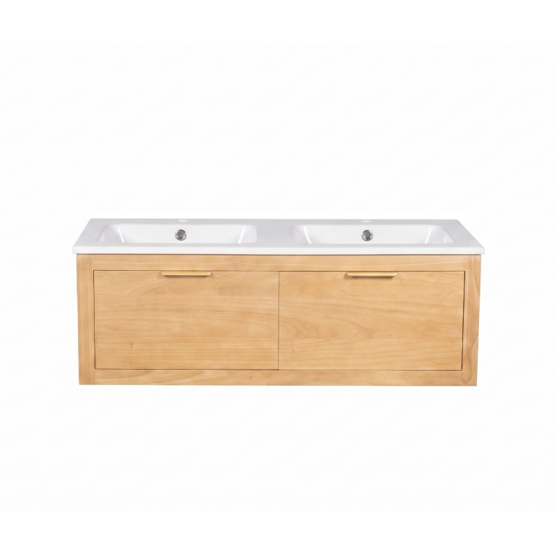 Meuble de salle de bain double vasque en bois massif naturel - Sylva