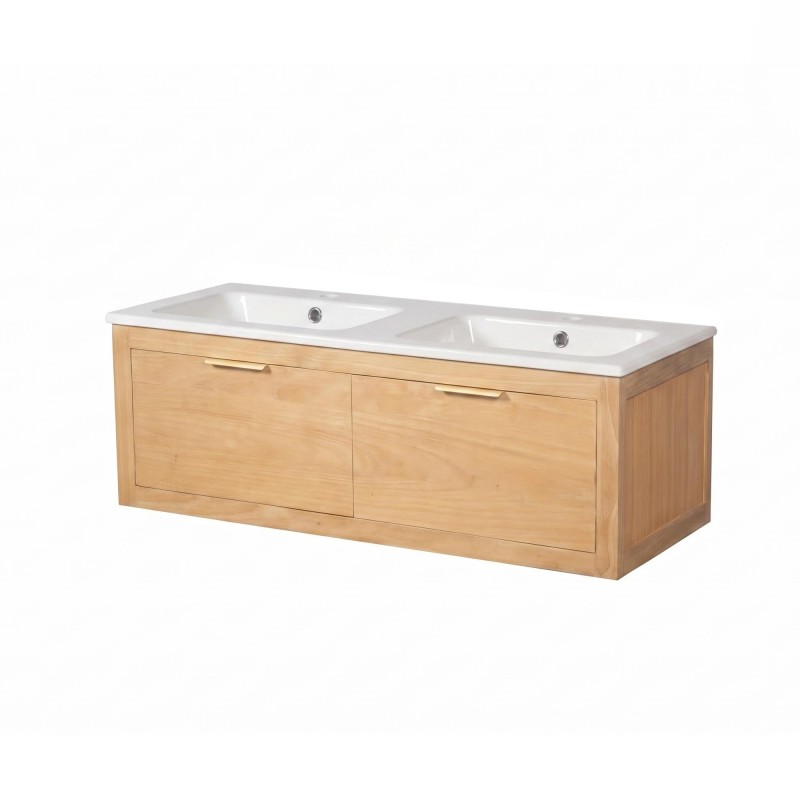 Meuble de salle de bain double vasque en bois massif naturel - Sylva