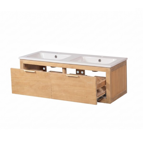 Meuble de salle de bain double vasque en bois massif naturel - Sylva
