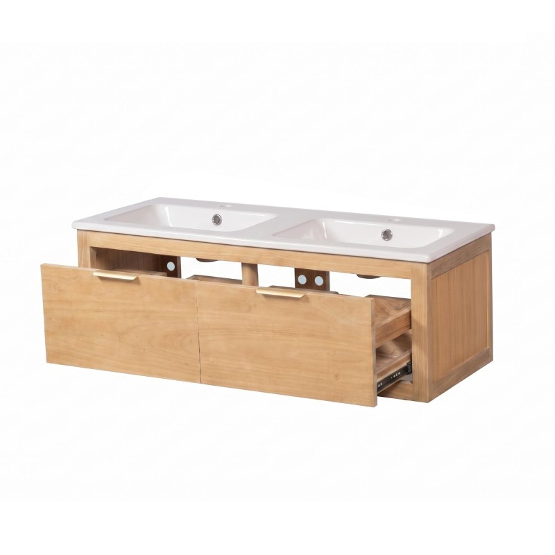 Meuble de salle de bain double vasque en bois massif naturel - Sylva