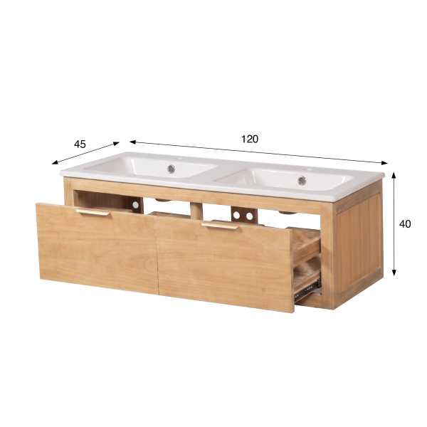 Meuble de salle de bain double vasque en bois massif naturel - Sylva