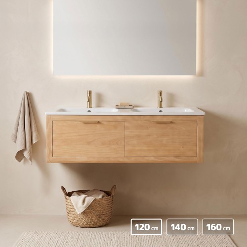 Meuble de salle de bain double vasque en bois massif - Sylva
