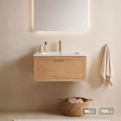 Meuble de salle de bain simple vasque en bois massif - Sylva