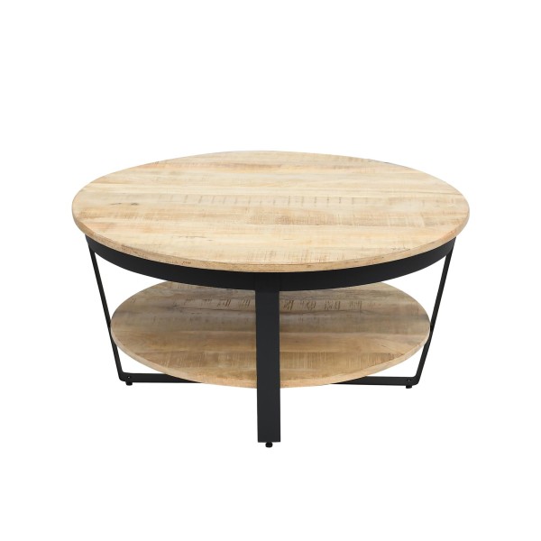 Table basse ronde en bois et métal style industriel - Hadley