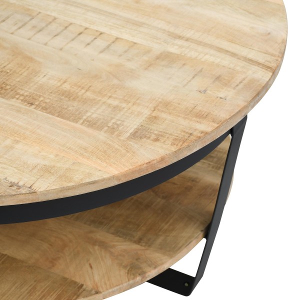 Table basse ronde en bois et métal style industriel - Hadley