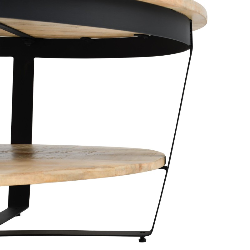 Table basse ronde en bois et métal style industriel - Hadley