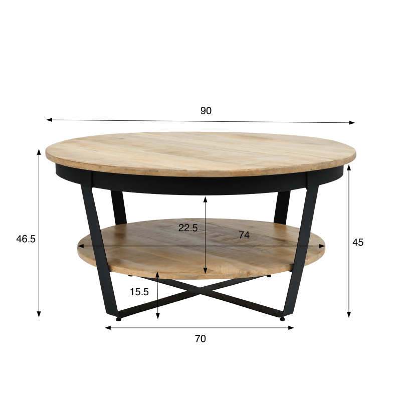 Table basse ronde en bois et métal style industriel - Hadley