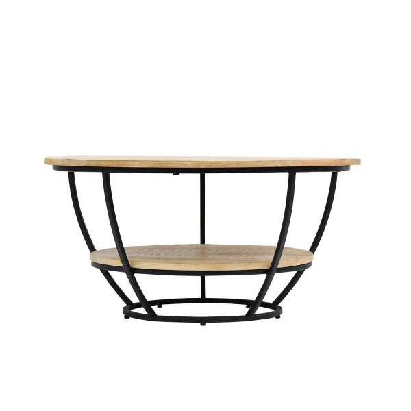 Table basse ronde en bois massif et métal noir - Corven