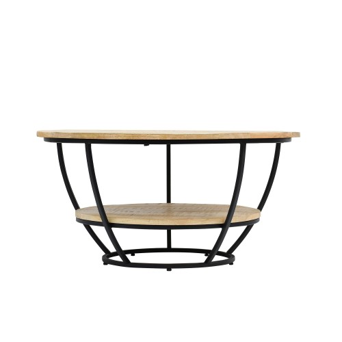 Table basse ronde en bois massif et métal noir - Corven