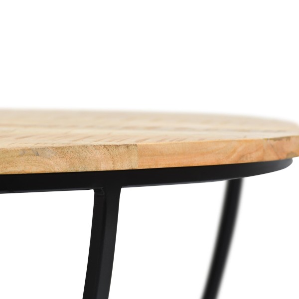 Table basse ronde en bois massif et métal noir - Corven