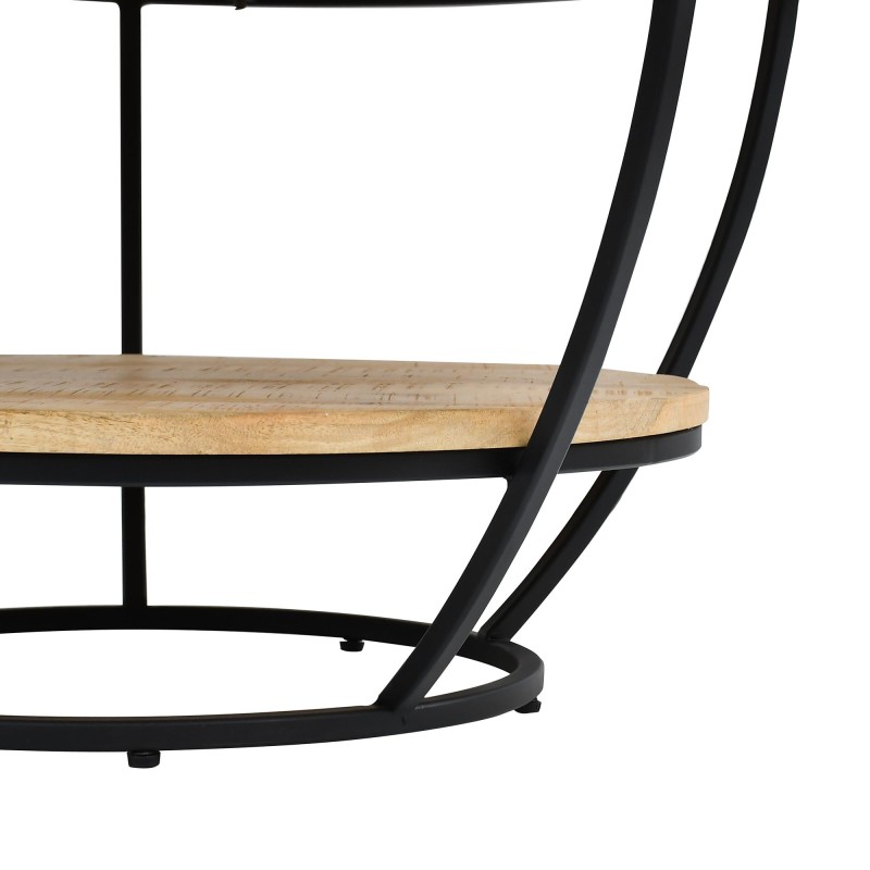 Table basse ronde en bois massif et métal noir - Corven