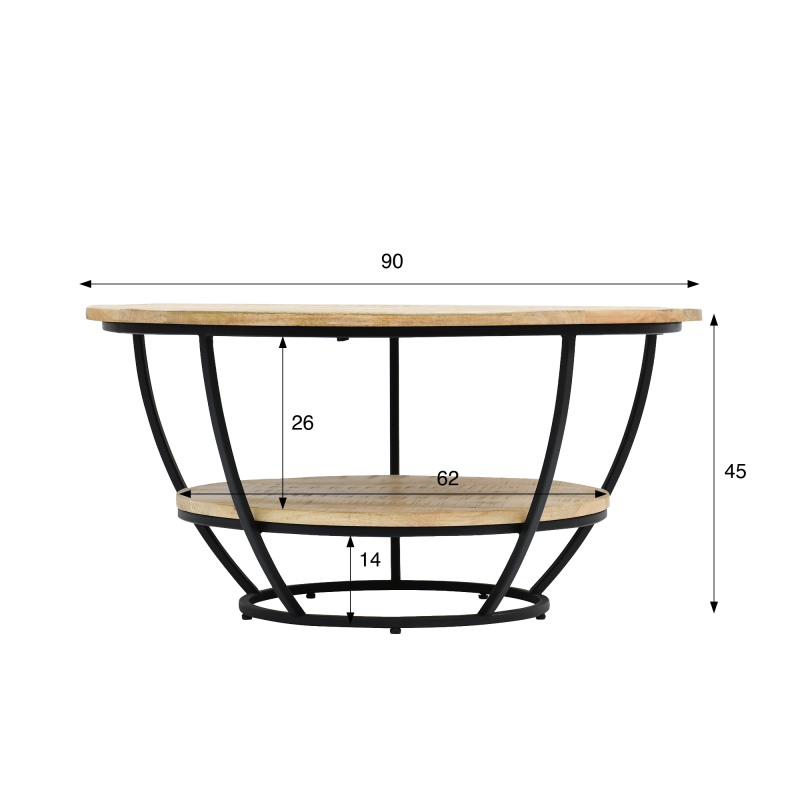 Table basse ronde en bois massif et métal noir - Corven