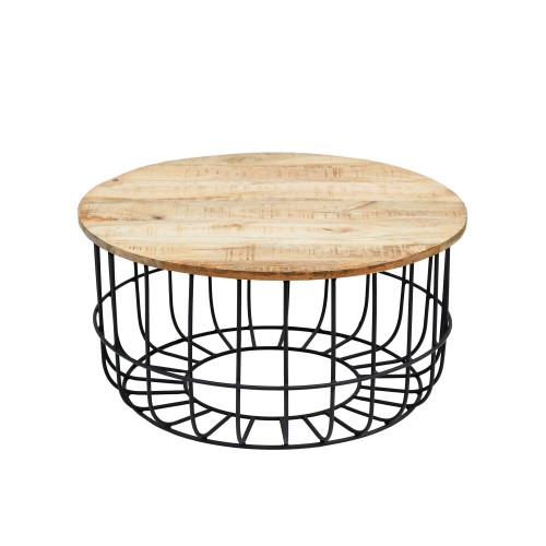 Table basse ronde en bois massif et métal noir - Orson