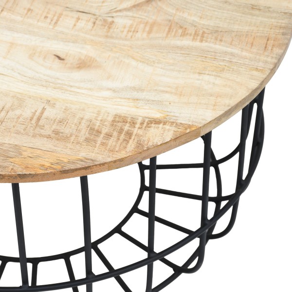 Table basse ronde en bois massif et métal noir - Orson