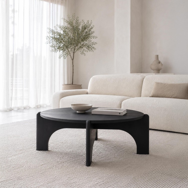 Table basse ronde et noire en bois massif - Stellan