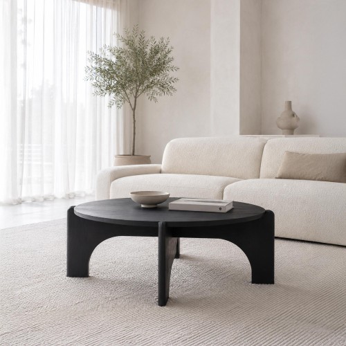 Table basse ronde et noire en bois massif - Stellan
