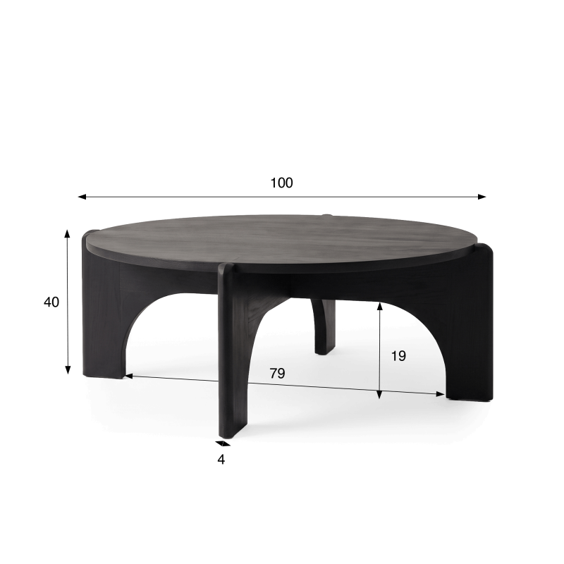 Table basse ronde et noire en bois massif - Stellan