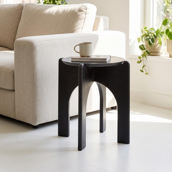 Table d'appoint ronde et noire en bois massif - Stellan