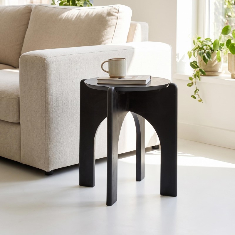 Table d'appoint ronde et noire en bois massif - Stellan