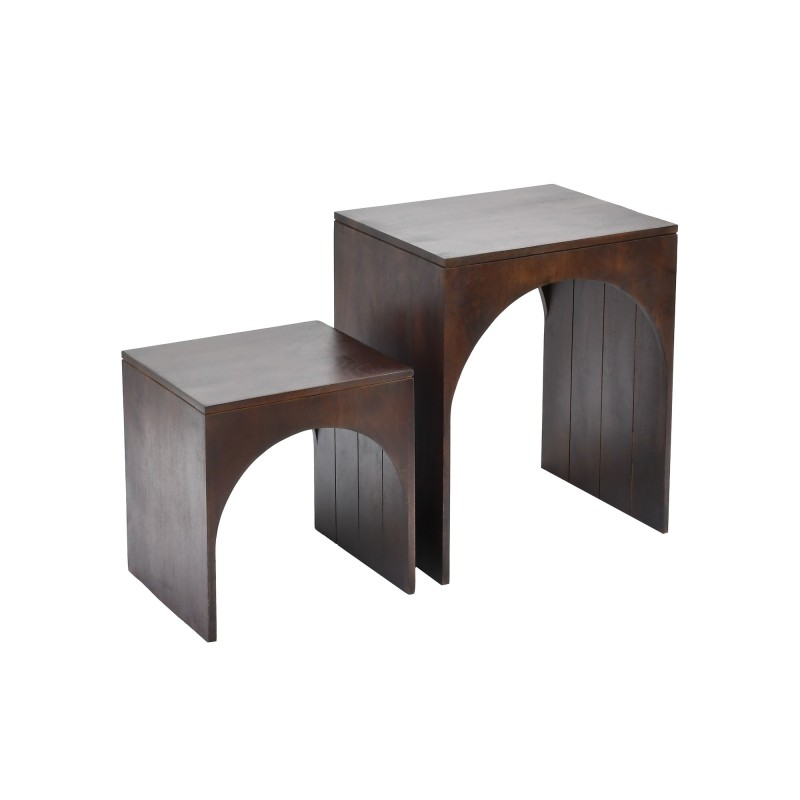 Lot de 2 tables basses gigognes en bois massif foncé - Isak