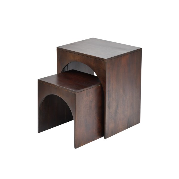 Lot de 2 tables basses gigognes en bois massif foncé - Isak