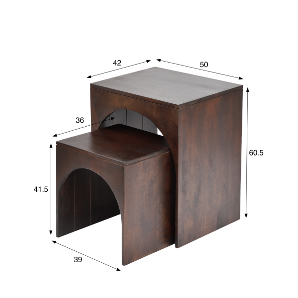 Lot de 2 tables basses gigognes en bois massif foncé - Isak
