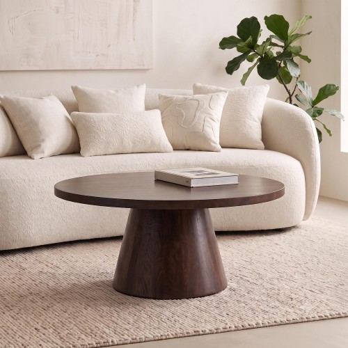 Table basse ronde en bois massif brun foncé - Alrik
