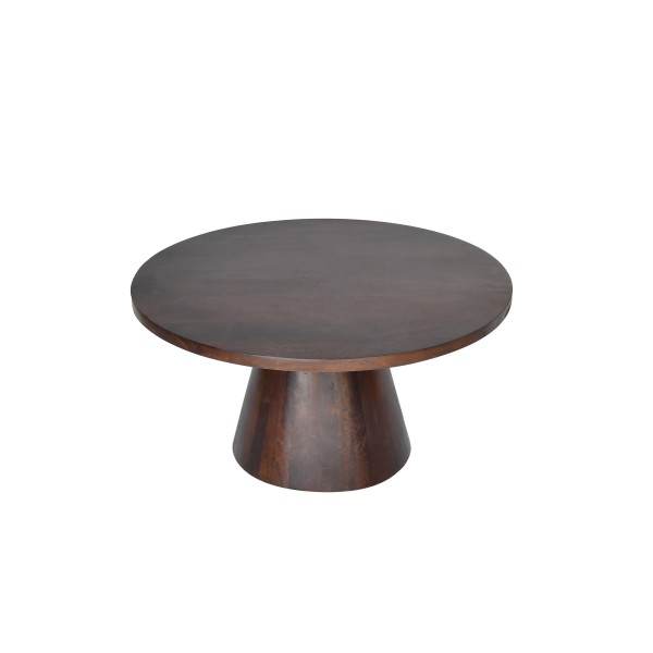 Table basse ronde en bois massif brun foncé - Alrik