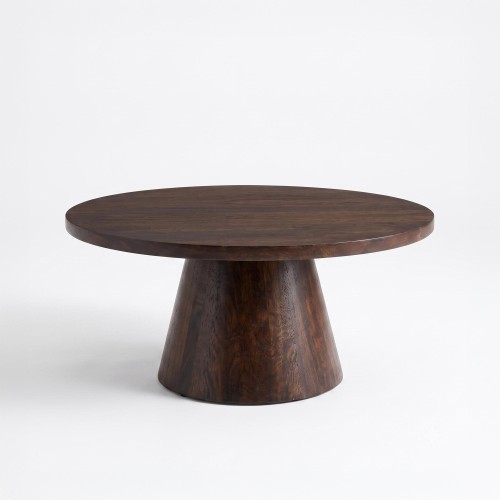 Table basse ronde en bois massif brun foncé - Alrik