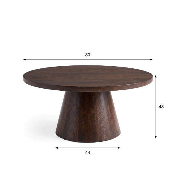 Table basse ronde en bois massif brun foncé - Alrik