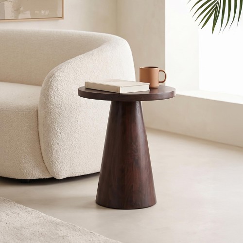 Table d'appoint ronde en bois massif brun foncé - Alrik