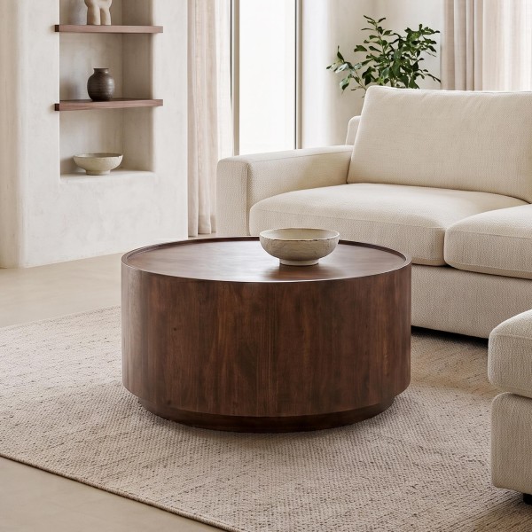 Table basse ronde en bois massif brun foncé - Toril