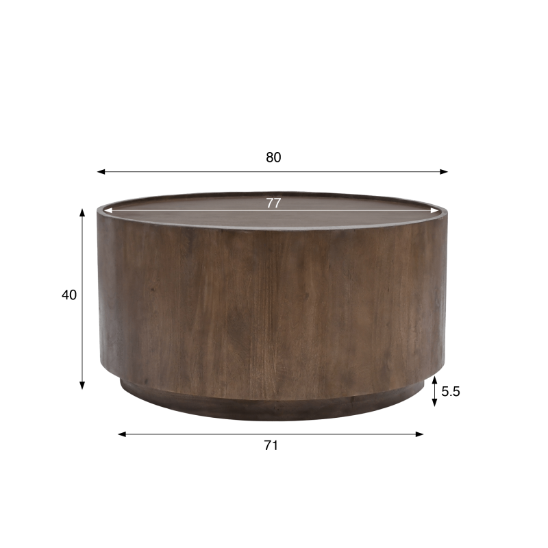 Table basse ronde en bois massif brun foncé - Toril