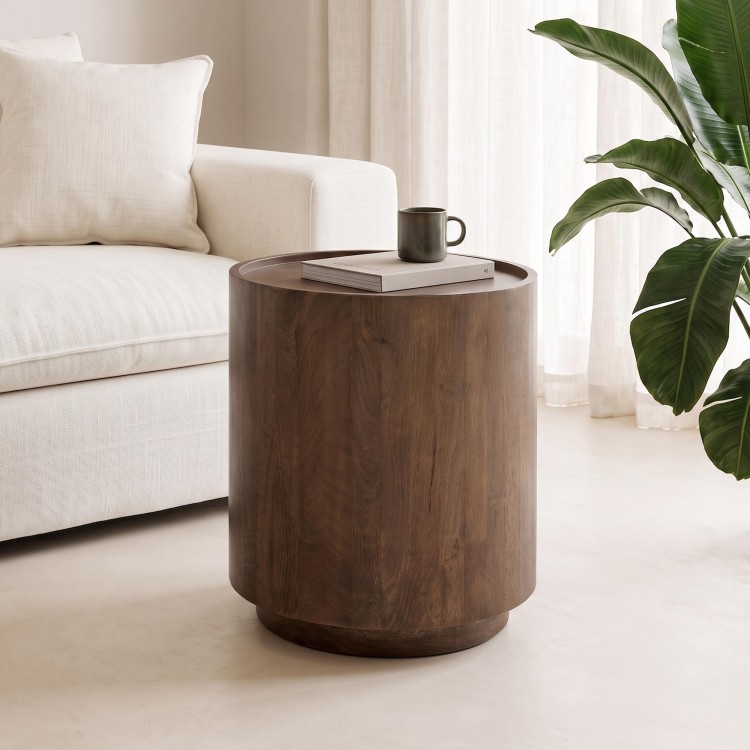 Table d'appoint ronde en bois massif brun foncé - Toril