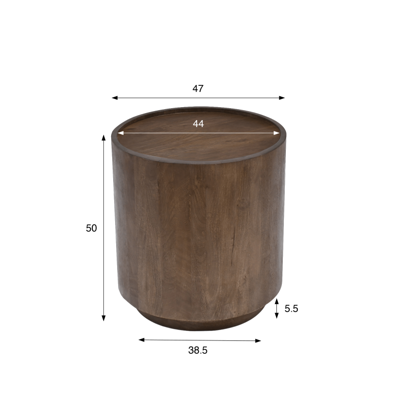 Table d'appoint ronde en bois massif brun foncé - Toril