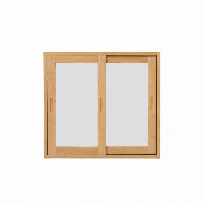 Armoire salle de bain 80 cm bois massif et portes coulissantes avec miroir